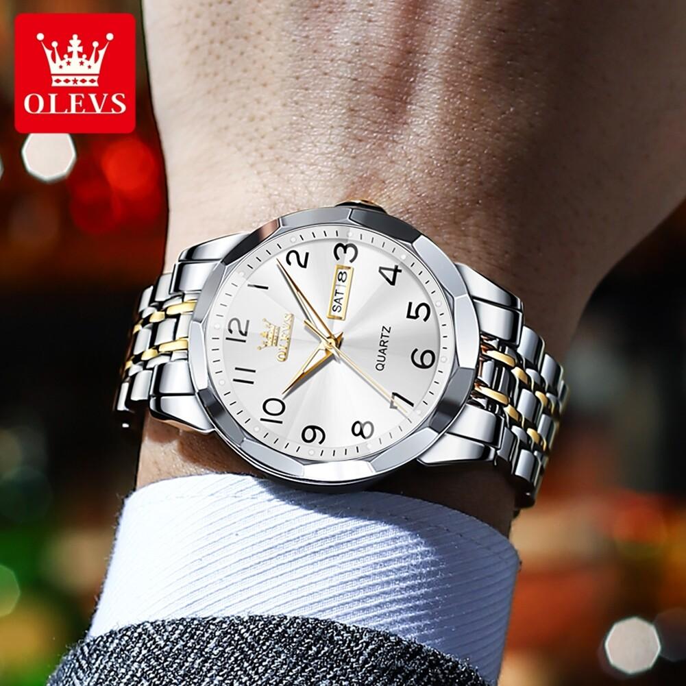 OLEVS Men Watch Original Brand Waterproof Luminous Quartz Watch Rhombus Mirror Stainless Steel Watch With Box