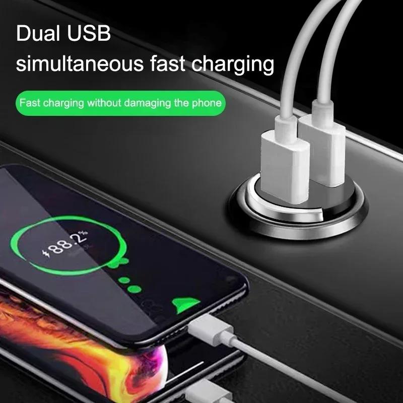 New Car 100W/200W Dual Port Mini USB Charger Ultra Fast Charging Cigarette Lighter Socket Aluminum Cell Phone Charging Adapter