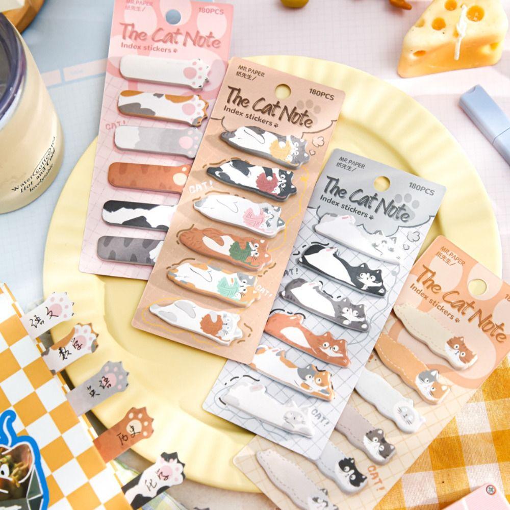 

Paper Cat Index Stickers Cartoon Calendar Marking Labels New Cat Note Tabs Meow and tap