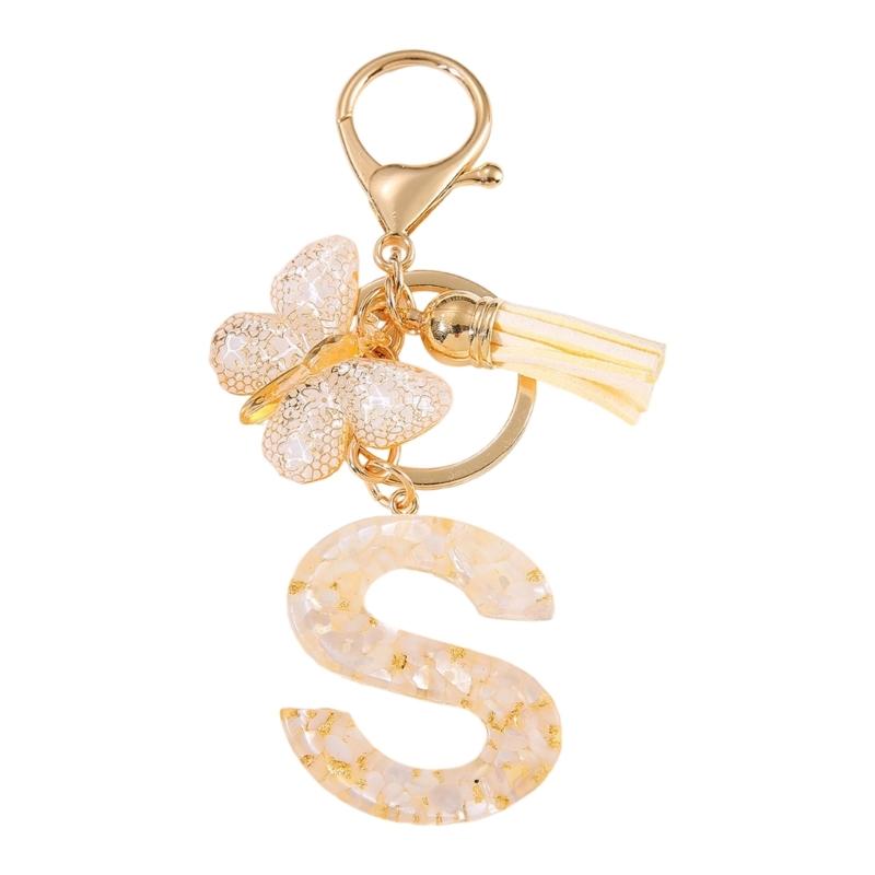 Trendy Metal Resin Keychain Butterfly Letter Tassels Designs Corrosion Resistant Lightweight Keyring For Women
