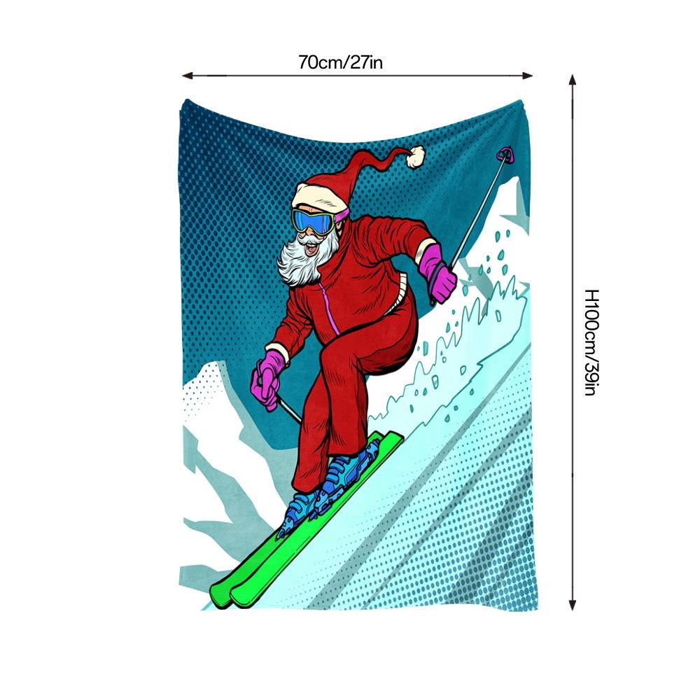 TU Skiing Santa Throw Blanket Cozy Christmas Gift Festive Winter Decor Holiday Home Bedding Comforter Reversible Warm Gift Idea