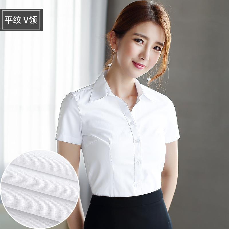 Camisa de Mujer Cuello en V Manga Larga Ajustada Casual Botones Delanteros Oficina Trabajo Blusa Top