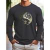 Men's Loose and Comfortable Casual Sports Yin-yang Tree Pattern Printed Round Neck Long Sleeved T-shirt Top