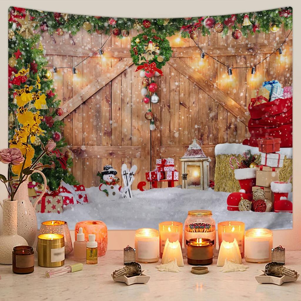 1pc Christmas Background Cloth, Christmas Ball Photography, Background Tapestry, Happy New Year, Family Party Decoration