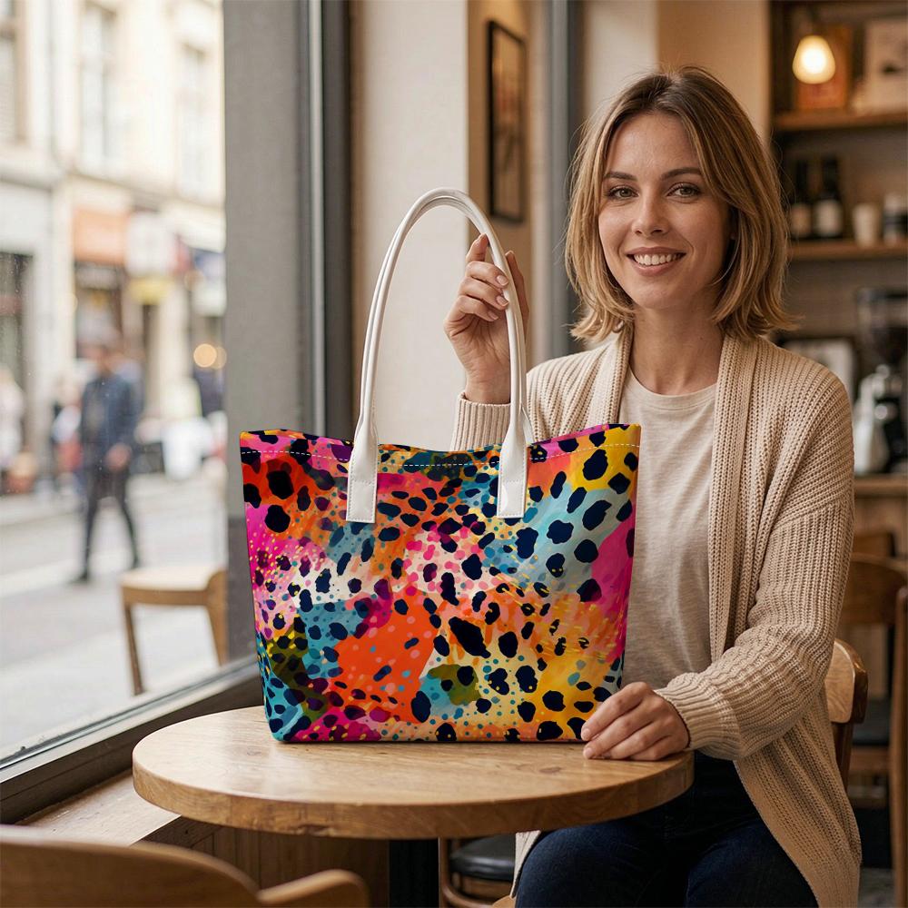 Colorful Leopard Print Tote Bag Fashion Casual Handbag for Daily Use