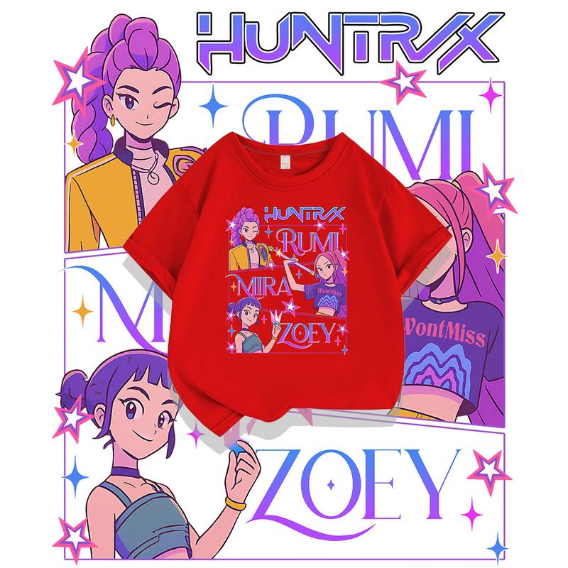 KPop Devil Hunter Print Fashion Casual Top 2025 Movie Round-neck Cartoon Girl and Boy T-shirt Casual Girl Clothing