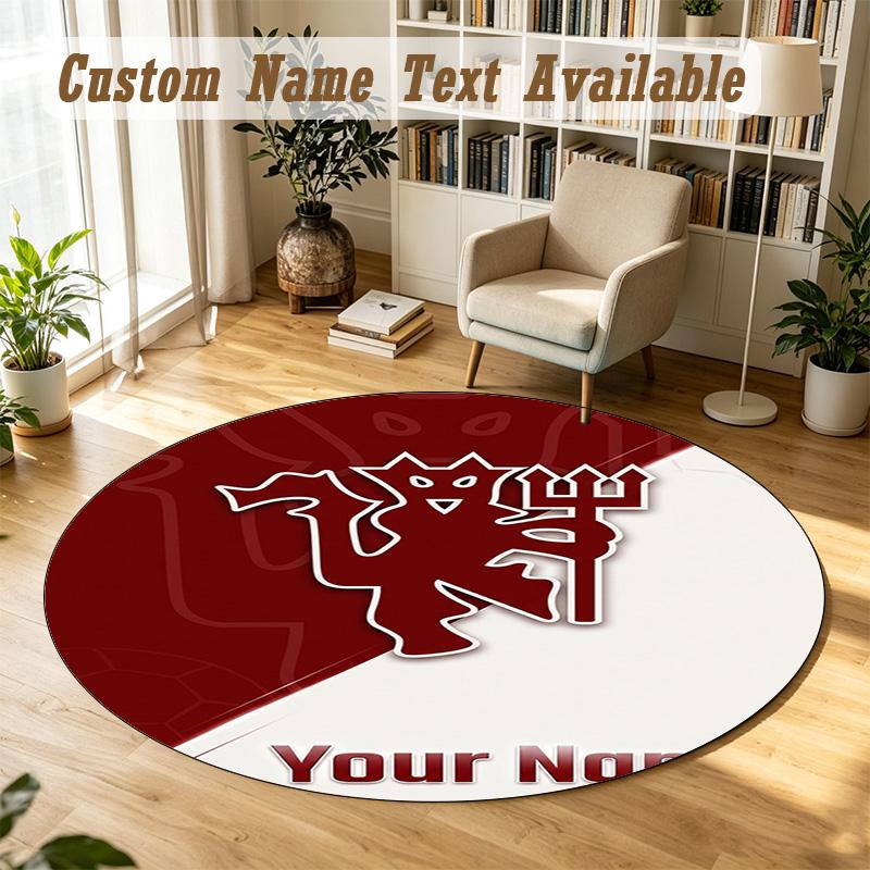 Round Rug Custom NameManchester United Pattern Non Slip Carpet Home Floor Decor