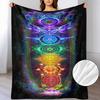 Contemporary Bohemian Chakra Healing Flannel Throw Blanket - Soft Warm Geometric Energy Design with Vibrant Colors, All-Season C