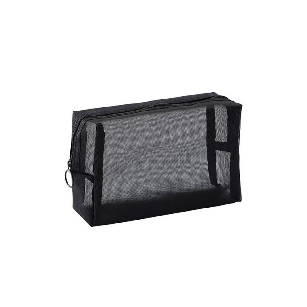 New Black Mesh Cosmetic Bag Portable Clear Mesh Toiletry Bag Multi-functional Zipper Closure Storage Pouch Travel Use