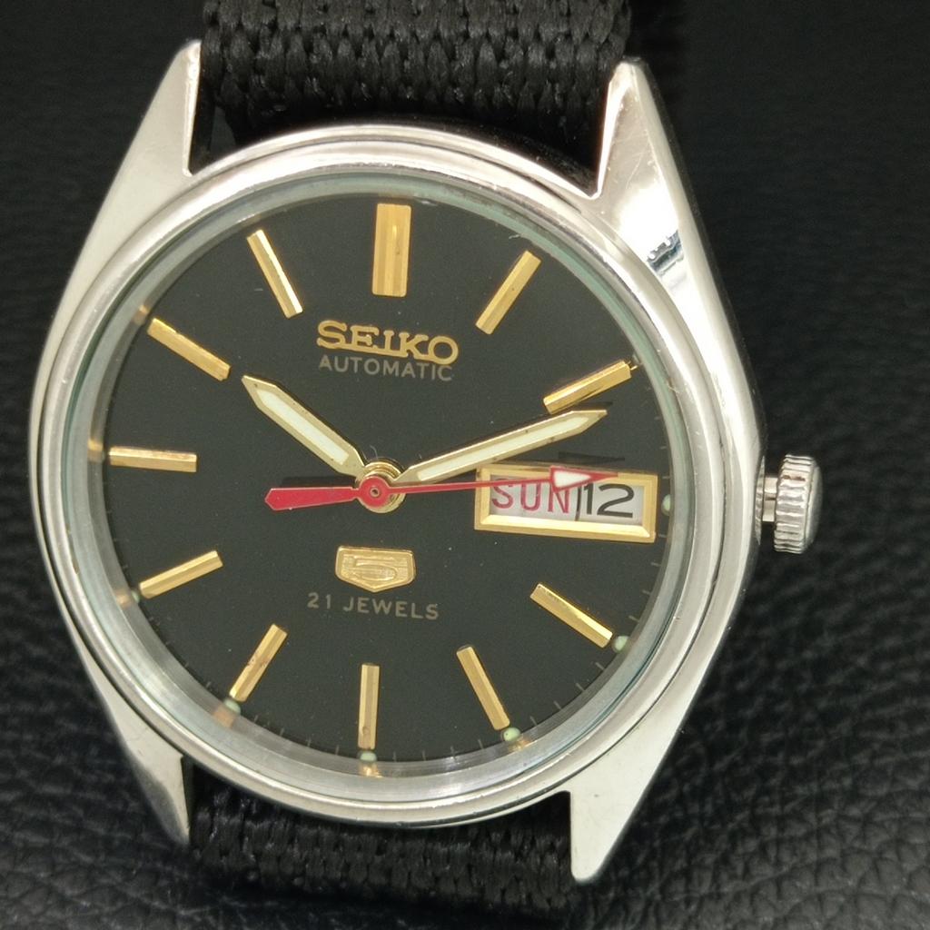 VINTAGE SEIKO 5 AUTOMATIC 6319A JAPAN MENS BLACK COLOR DIAL WATCH A708367-1