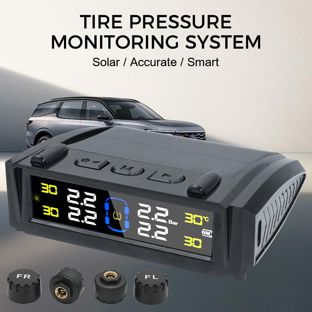 Digital LCD Display Tire Pressure Monitoring System Temperature Warning USB / Solar Power Car TPMS 0-6Bar Waterproof