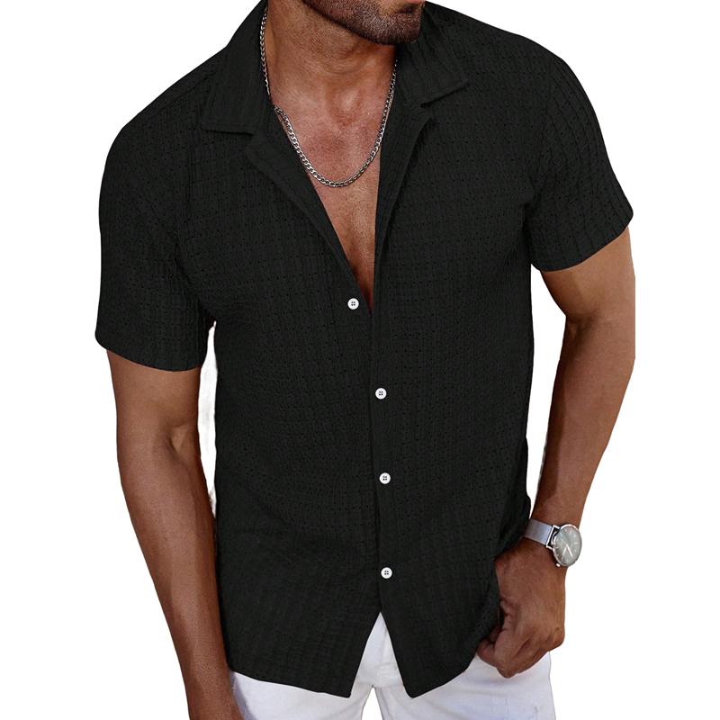 2026 Summer Men's New Lapel Button-up Shirt Cool Breathable Hole Design Casual T-shirt