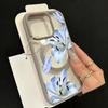 Phone Case For IPhone 17 16 15 14 13 12 Pro Max 17e Plus Air 16E 11 Blue Lily Butterfly Pattern Protective Cover Magnetic Funda