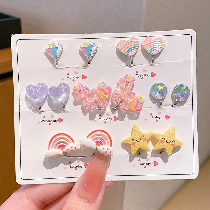 Girls' Ear Clips Cute Cartoon Children's Earrings Little Girls Princess Earrings No Pierced Ears Fake Earrings No Ear Jewelry