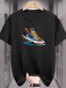 Men's Sneaker-Inspired Graphic T-Shirt - Multicolor (Blue/Purple/Yellow/Orange/Red) Sneaker Print