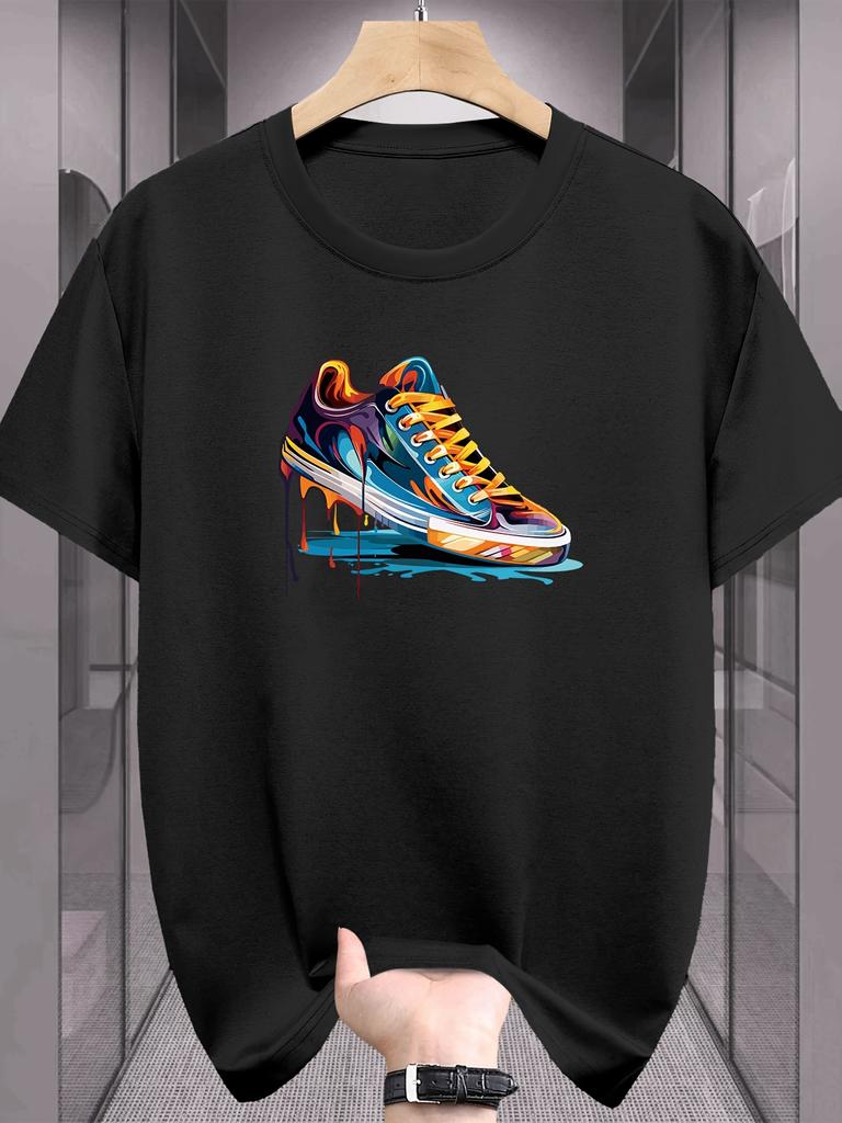 2026 Summer Unisexs Tshirt 100 Cotton Material Loose Fit Round Neckline Design Short Sleeve Style Small Shoe Pattern