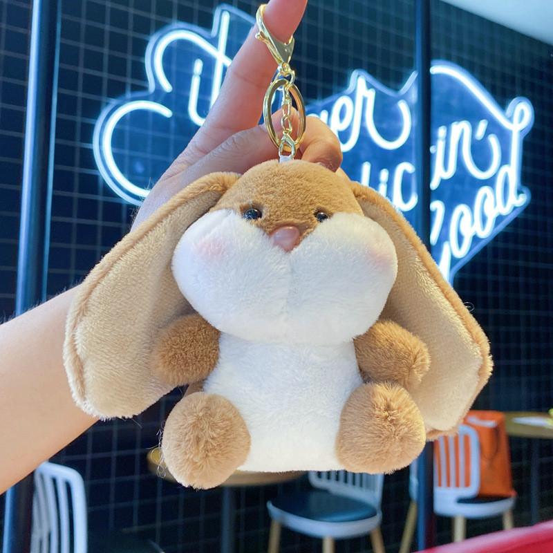 Cute Rabbit Plush Toy With Silver Keyring For Bag Accessory And Collection
