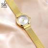 SHENGKE Reloj dorado de marca de lujo para mujer, elegantes relojes de pulsera de cuarzo con diamantes para mujer, reloj de malla de acero