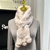 Korean Real Rex Rabbit Fur Whole Leather Woven Scarf Double-sided Thickened Warm Scarf Cute Ball Fur Collar Children