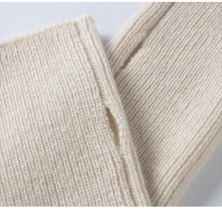 Ribbed 100% Pure Cashmere Fingerless Knit Gloves