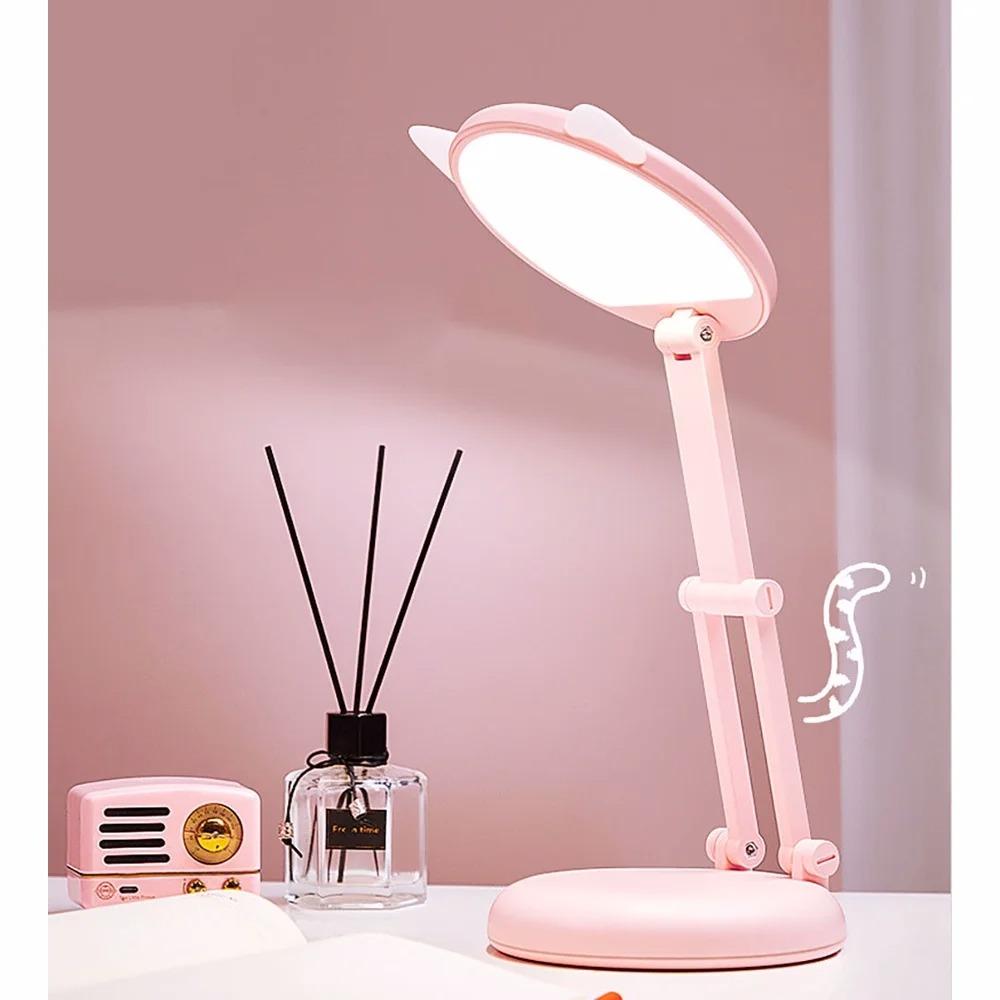 Folding Desk Lamp Pink Eye Protection Table Lamp Cute Cat Ear Night Light Portable Reading and Learning Desk Lamp