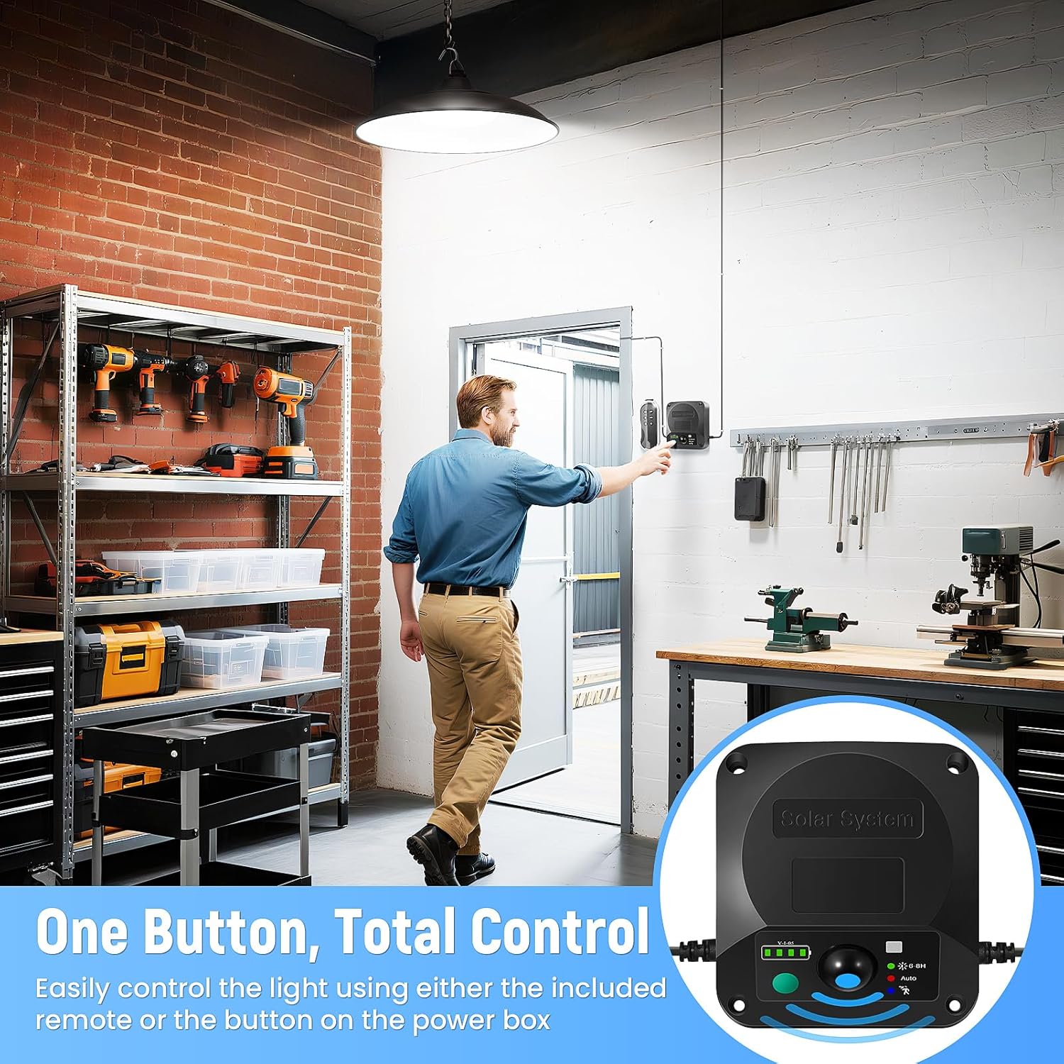 

Solar Shed Light 2000LM Motion Sensor Pendant with Remote Control, 4 Modes for Indoor Outdoor Use 1 Pack