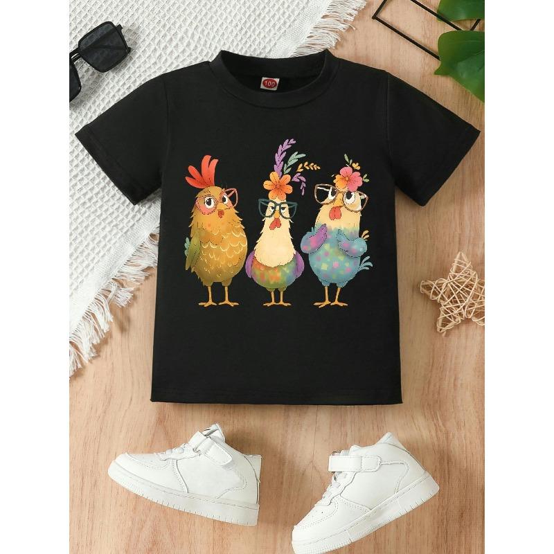Mädchen Rundhals-T-Shirt, Süsses Kleines Küken Lustiger Grafikdruck