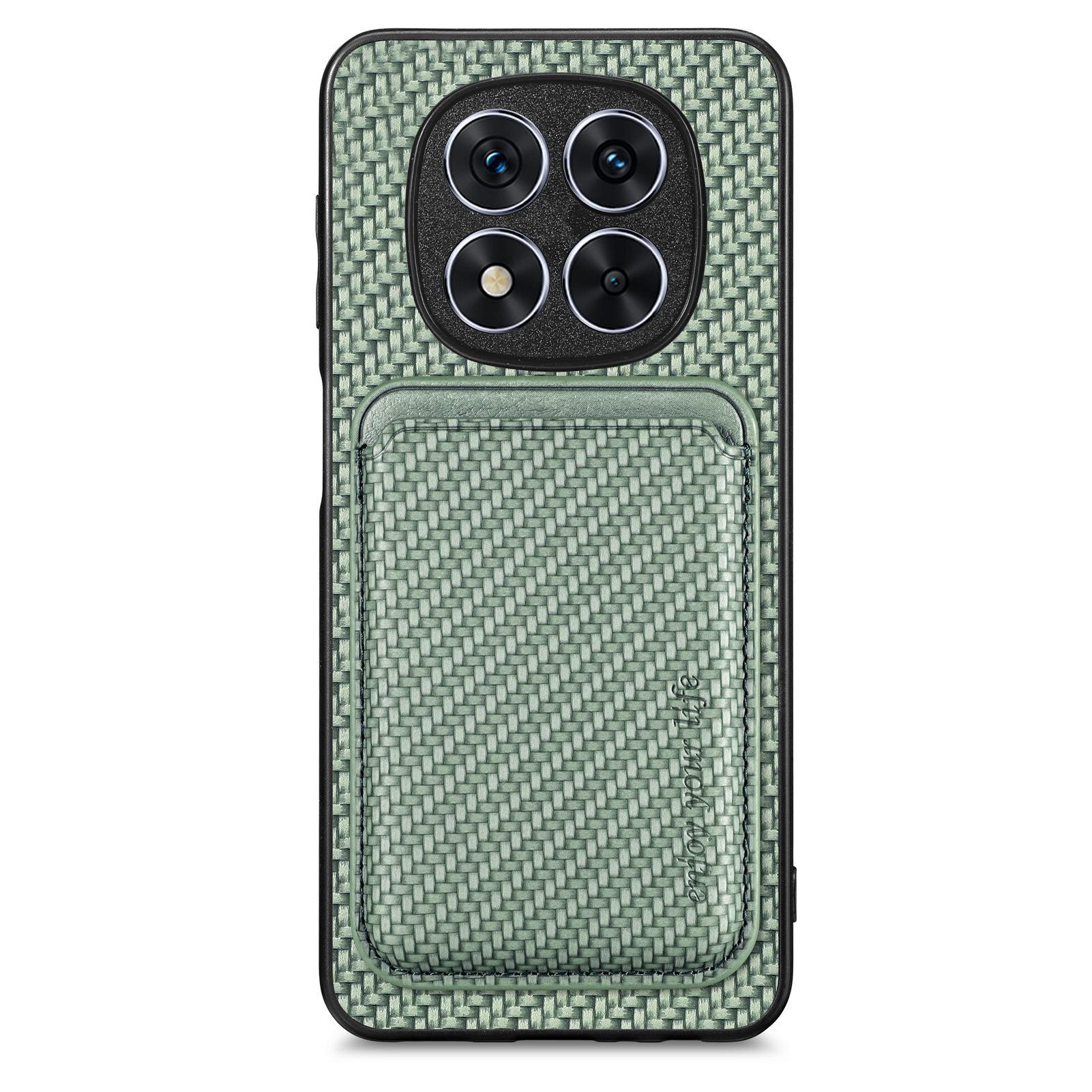 

For Xiaomi Redmi Note 14 Pro 5G/Poco X7 5G Case Carbon Fiber Leather Back Cover with Detachable Card Bag Green