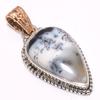 Natural Dendrite Opal Gemstone 925 Sterling Silver Two Tone Pendant 1.42" G8s40