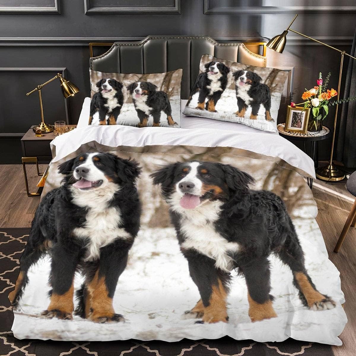 

Bernese Mountain Dog Duvet Cover Twin Cute Pet Dog Bedding Set For Boys Girls Microfiber Lovely Animal Comforter Cover 2/3 Piece EU King(240*220cm)3pcs
