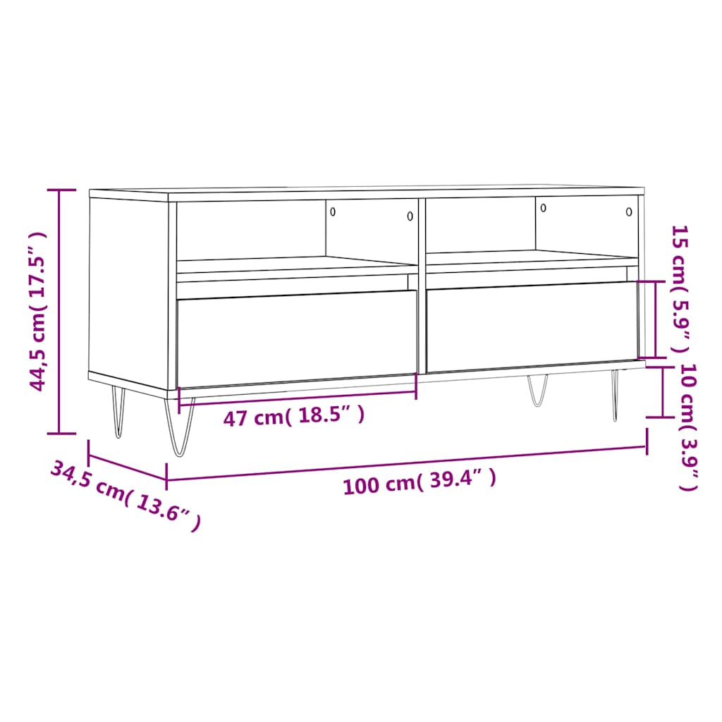 TV Cabinet Smoked Oak 100 x 34.5 x 44.5 cm Particleboard