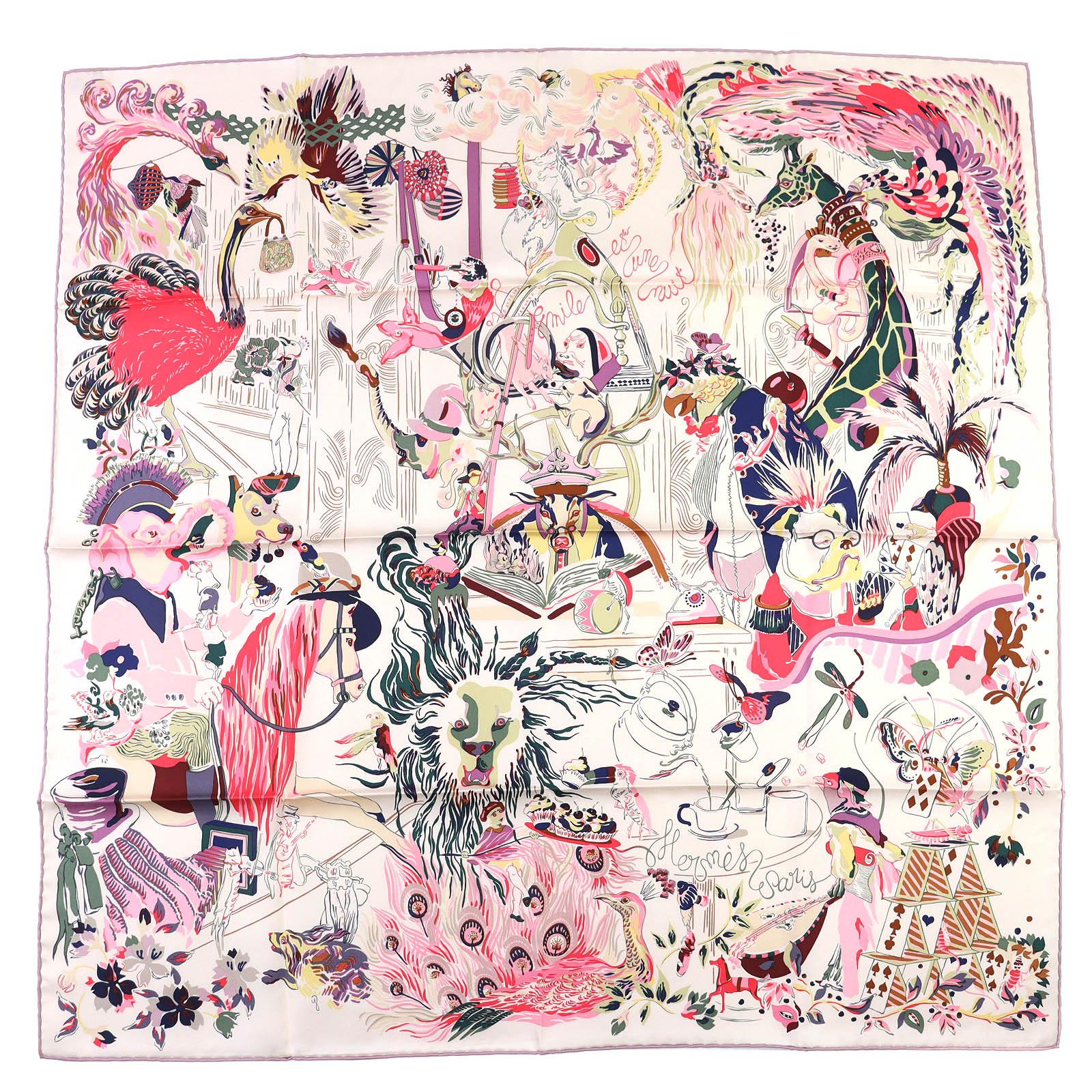 

Pristine HERMES scarf Emile and One Night Calle 90 silk Women Used