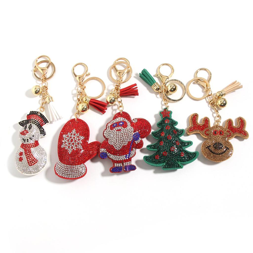 Christmas Series Rhinestone Keychain - Santa & Reindeer Pendant Handbag Charm