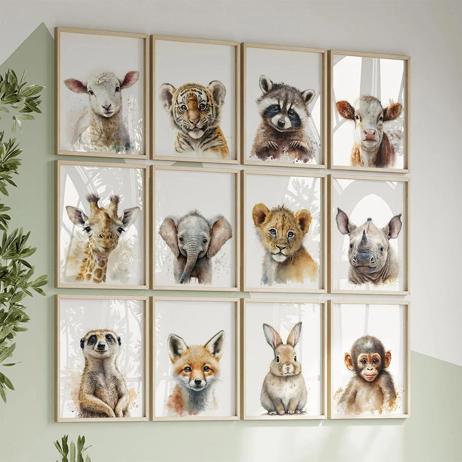 Giraffe Lion Elephant Animal Canvas Print Nursery Animal Nordic Wall Art Poster Picture Baby Children Room Christmas Home Decor