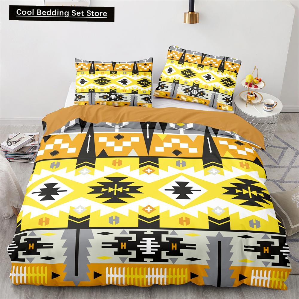 Boho Tribal King Queen Duvet Cover Bohemian Symbol Style Bedding Set Exotic Ethnic Customs Quilt Cover Polyester Comforter Cover