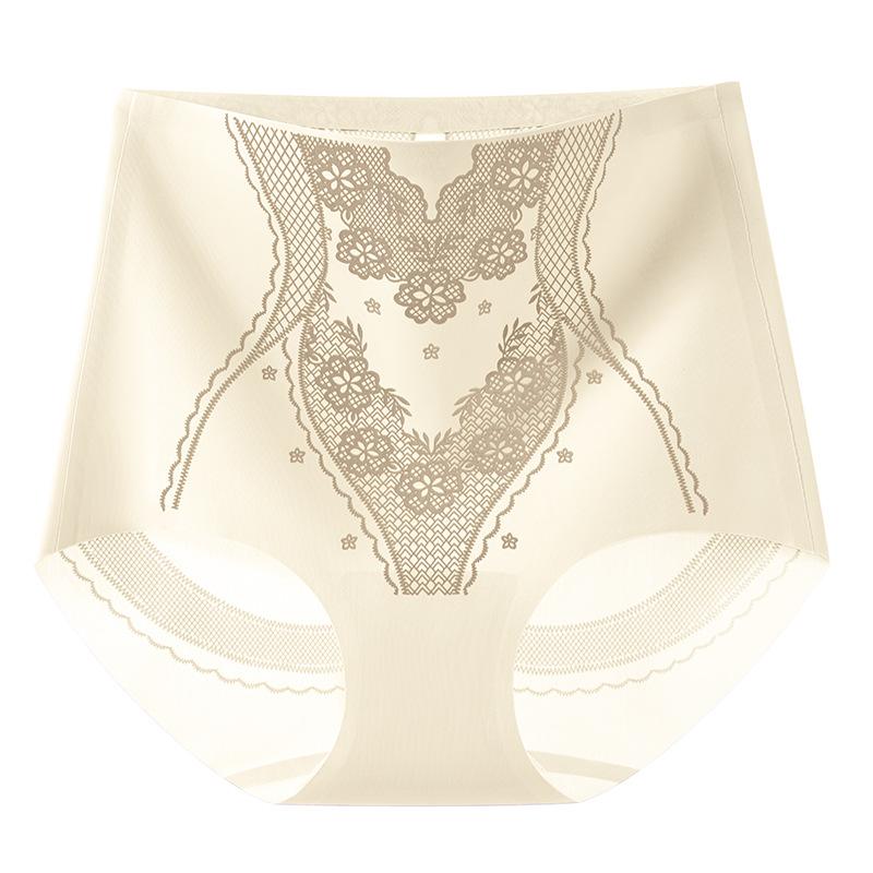 Damskie Letnie Majtki w Stylu Narodowym z Nadrukiem, z Wysokim Stanem, Lekko Modelujące Brzuch, 7A Antybakteryjne, z Lodowego Jedwabiu, Szybkoschnące, Podnoszące Biodra