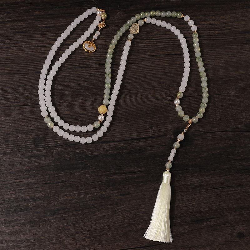 Chinese Style Tassel Beaded Necklace Ethnic Style Women Buddhist Buddha Meditation Necklace Cheongsam Sweater Chain Jewelry