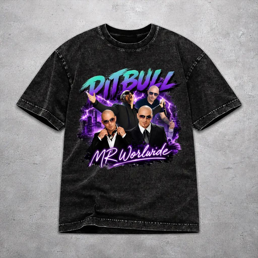 Oversize Pitbull Mr Worldwide Tour 2026 Apparel T-Shirts for Men Women Cotton Washed Tee Shirt Clothes