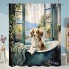 Funny Cat Dog Shower Curtain Cartoon Animals Oil Painting Style Polyester Washable Shower Curtains Bathroom Decor With Hooks