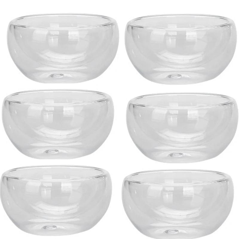 2/6Pcs Double Layer Glass Tea Cup Set Transparent Drinkware Coffee Milk Water Mug Multi-Purpose Brewings Tea Cup Kitchen Tools