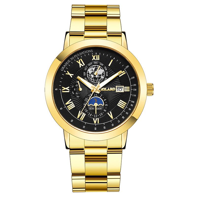 

Новий триокий чоловічий годинник з місячним календарем Чоловічий годинник Чоловічий годинник із ремінцем із нержавіючої сталі