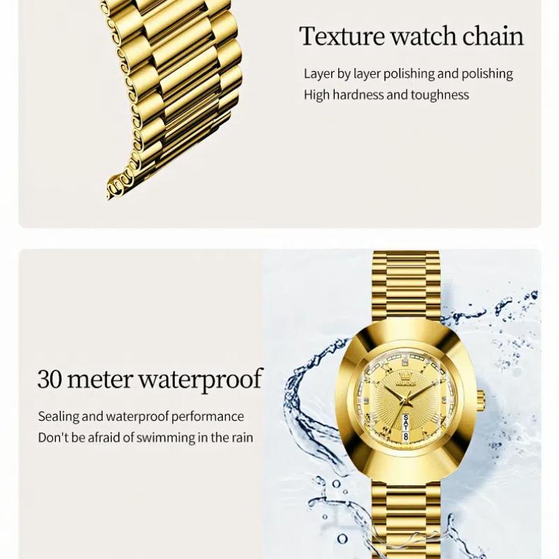 Light Luxury Gold Case with Dual Calendar Dial Ladies' Waterproof Quartz Watch Fashion Accessories and Watches