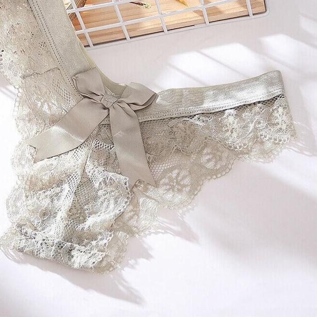 Úžasné ženy Spodní prádlo Bowknot Krajka Spodní prádlo Dámské Sexy T-záda Tanga Průhledné Kalhotky Japonský styl Transparentní kalhotky
