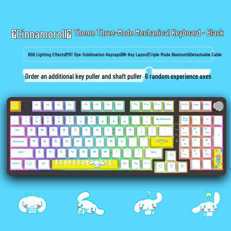 98-Key Wireless Bluetooth Three-Mode Mechanical Keyboard - Gaming, Esports, Office, PBT Transparent DIY Customization