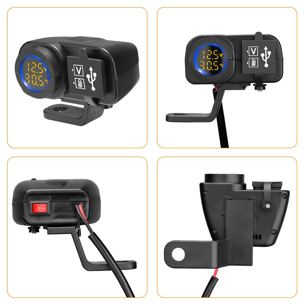Extractme 36W Dual QC3.0 Motorcycle USB Charger Fast Charging Voltmeter Thermometer Digital Display Mobile Phone Charger Socket