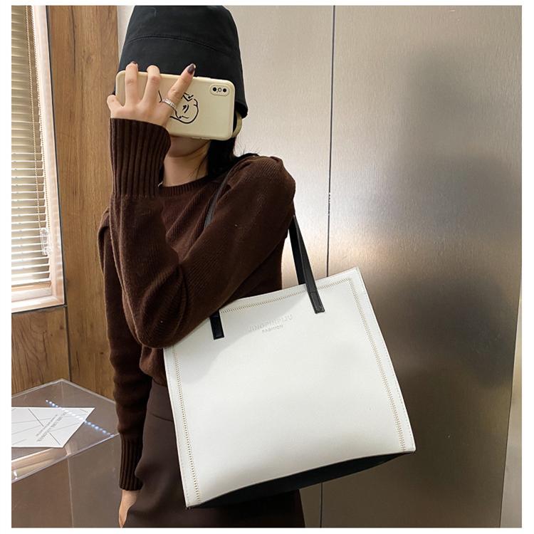 Women Solid Color Magnetic Buckle Square Tote Bag Leisure Large Capacity Handbag PU Shoulder Bags