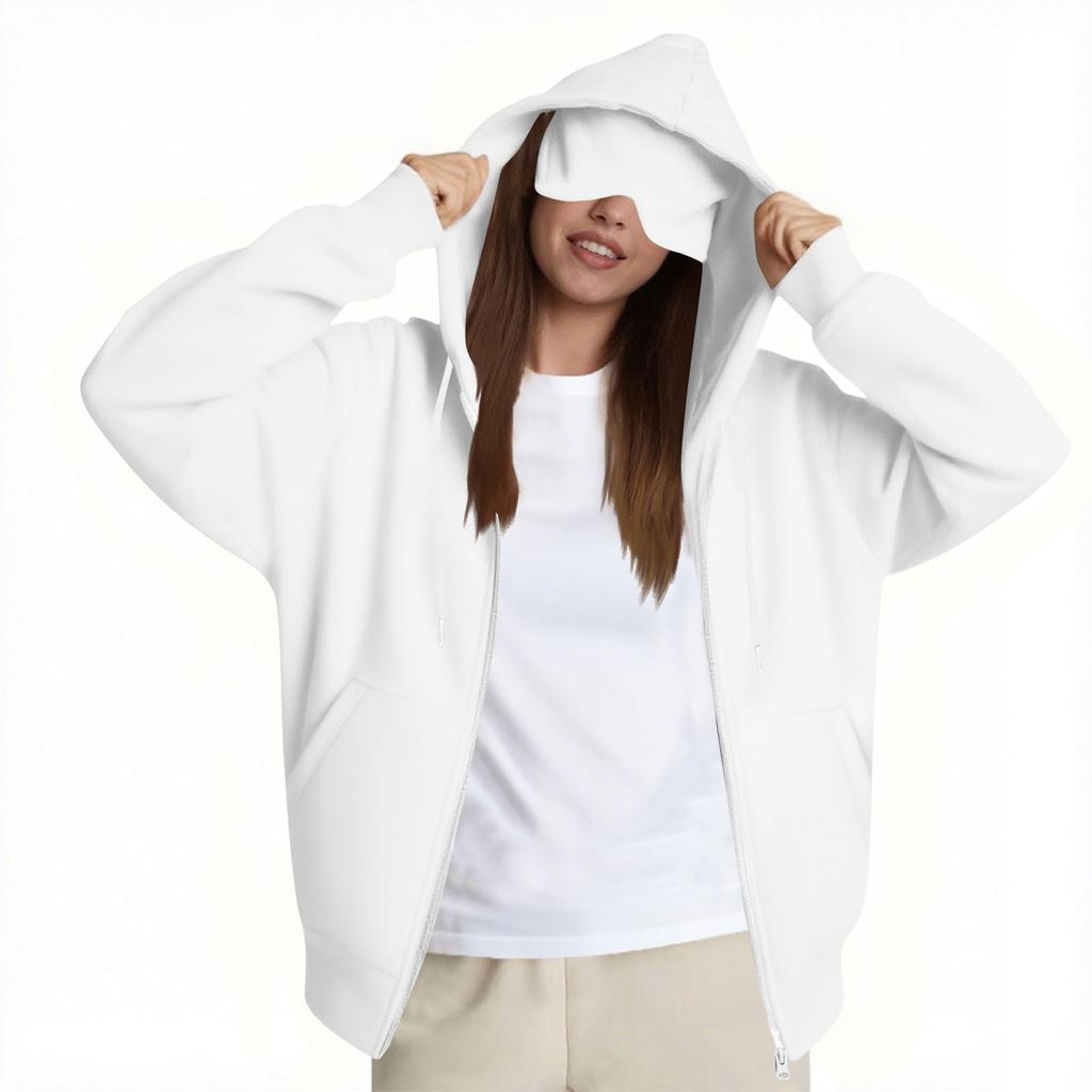 Moda Feminina Casual Manga Longa Cor Sólida Moletom com Capuz Tops