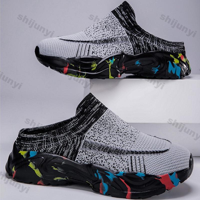 Fashion Large Size Women's Shoes Summer Fashion Fly Weave Slip on Half Slippers Comfortable Height Increase Mesh Breathable Casual Shoes