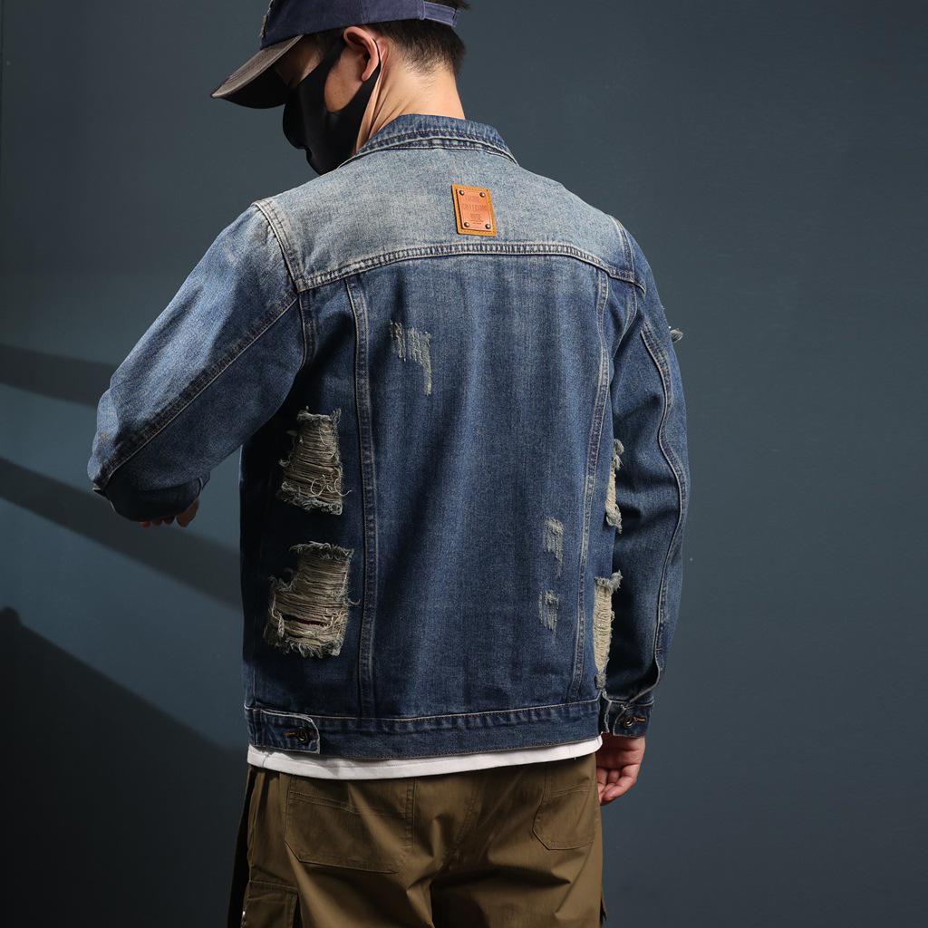 Xintang Men's Ripped Denim Jacket - 2025 Spring/Autumn High Street Workwear Trend