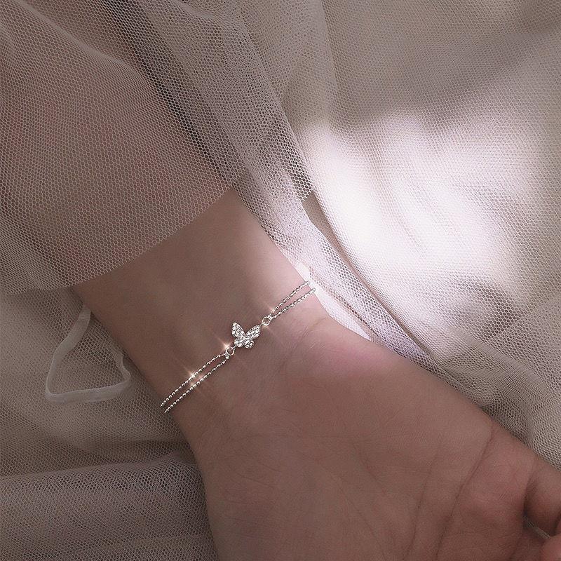 Double-layer butterfly bracelet women's simple temperament diamond-set cold wind bracelet niche design girlfriend jewelry